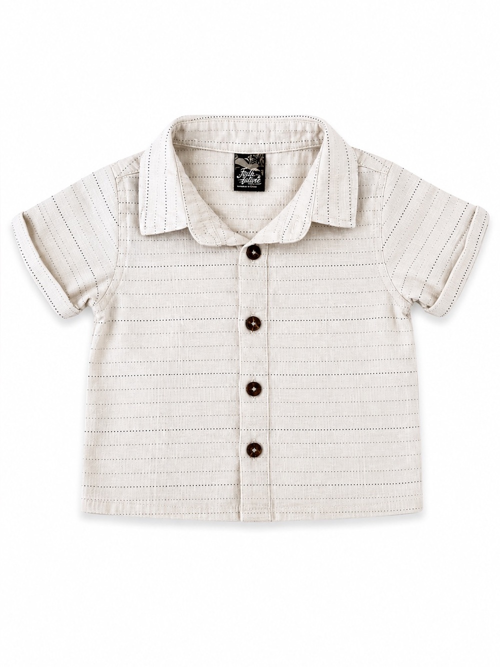 First Wave Cream Short Sleeve Button-Down Shirt